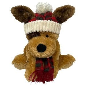 Hug Fun International Plush Dog In Red Plaid Hat & Scarf Stuffed Animal Toy 11"